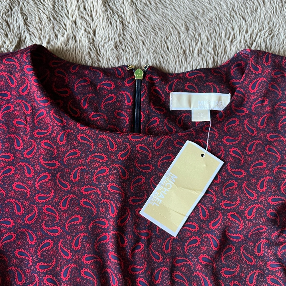 NWT Michael Kors Women's Burgundy Blue Paisley Print Short Sleeve Dress XL - Picture 5 of 8